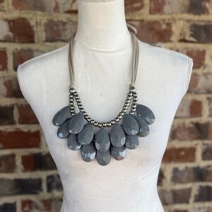 🦋 Statement Gray Beaded Teardrop Necklace - Women Jewelry